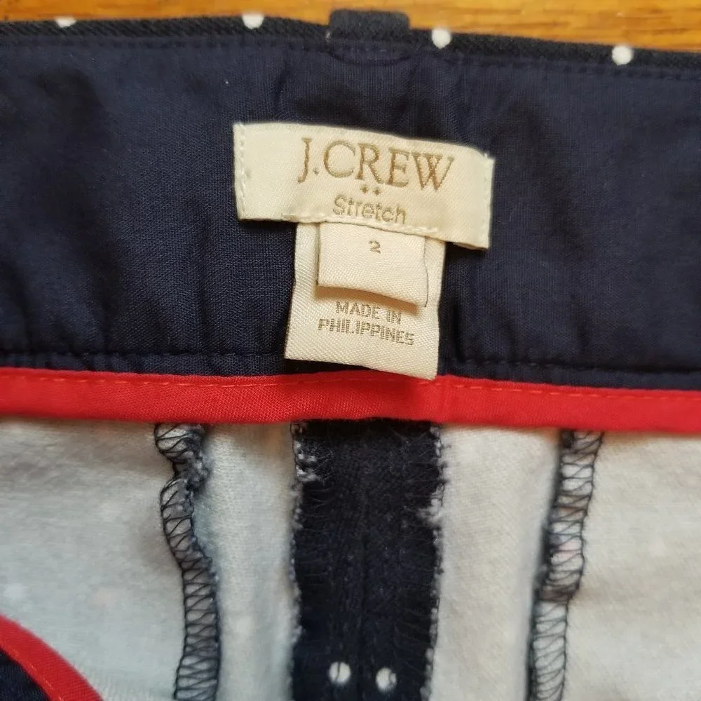 J Crew Women's Sweet Navy Polk Dot Stretch Pants - Picture 5 of 10